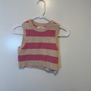 Zara Pink and Tan Striped Crop‎ Top girls size 11-12